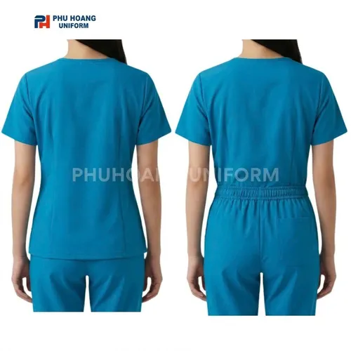 BỘ ĐỒ SPA CỔ TIM MÀU XANH ĐẬM