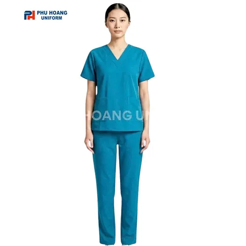 BỘ ĐỒ SPA CỔ TIM MÀU XANH ĐẬM