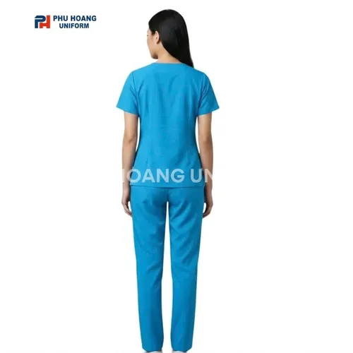 BỘ ĐỒ SPA CỔ TIM MÀU XANH SÁNG