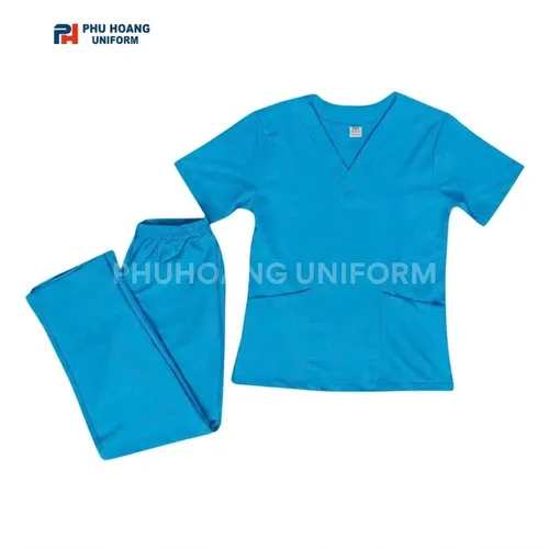 BỘ ĐỒ SPA CỔ TIM MÀU XANH SÁNG