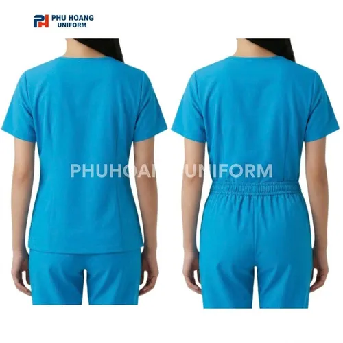 BỘ ĐỒ SPA CỔ TIM MÀU XANH SÁNG