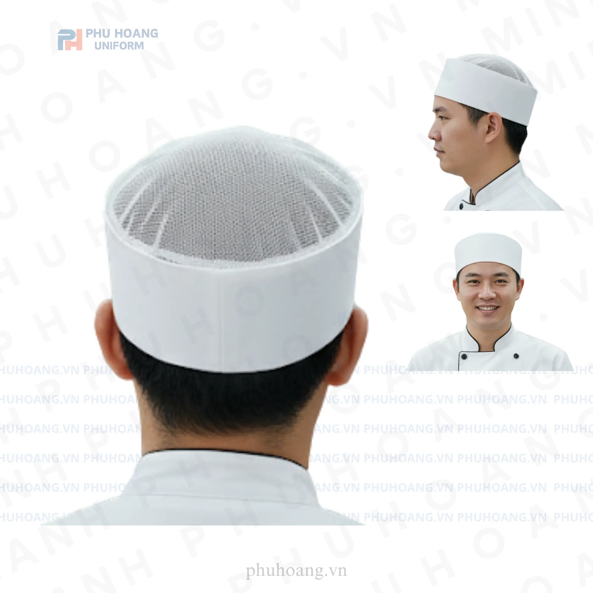 NÓN BẾP TRÒN KIỂU NHẬT CHÓP LƯỚI TRẮNG MAY SẴN SN036