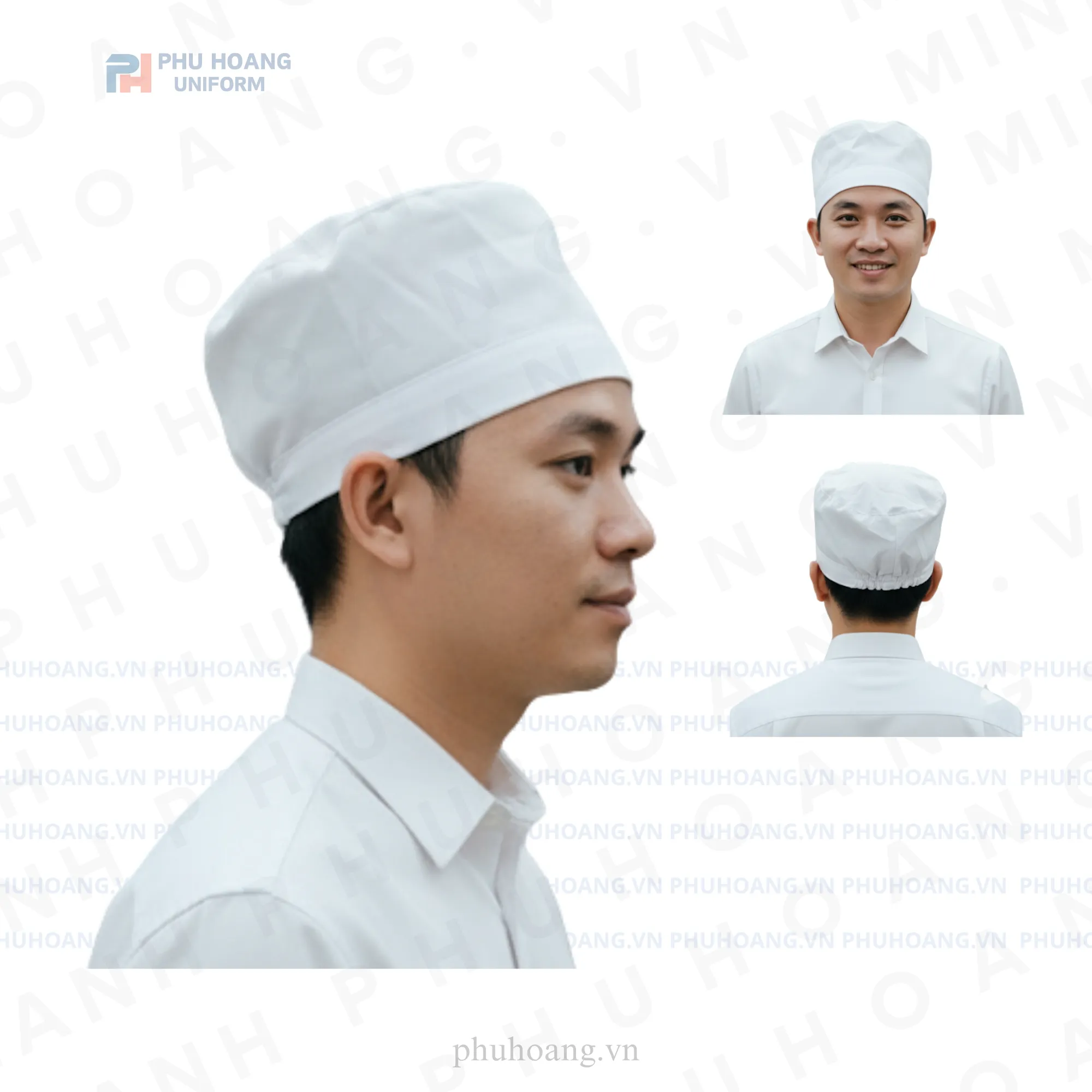 NÓN VẢI TRẮNG CHUN SAU DÁNG THẤP MAY SẴN SN035