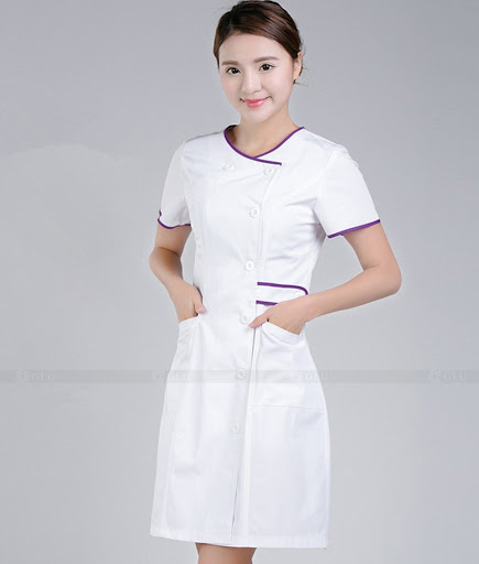 Mẫu áo blouse trắng điều dưỡng NAM NỮ có cầu vai xanh, đồng phục blouse  thực tập sinh giá rẻ TPHCM