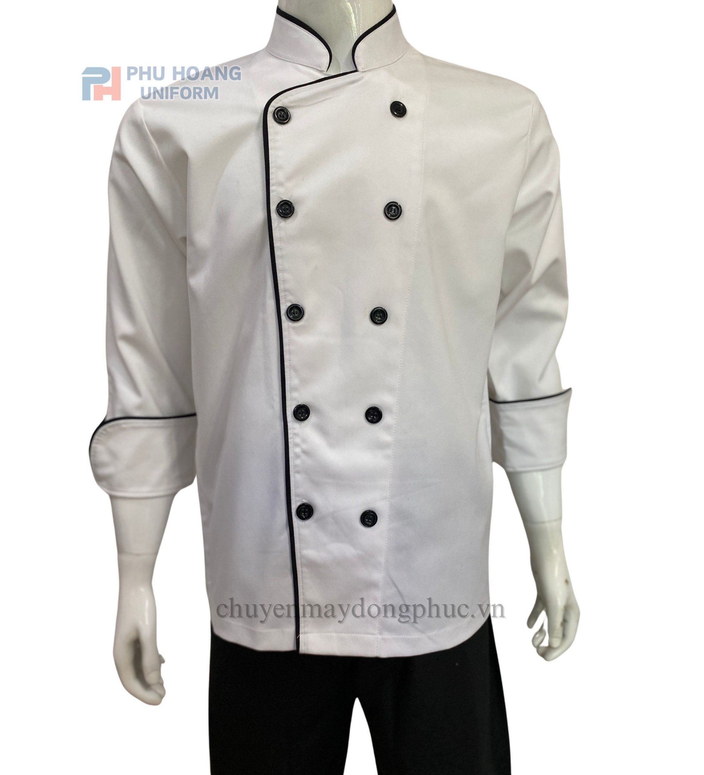 ÁO BẾP TRẮNG TAY DÀI SB008 (MAY SẴN)