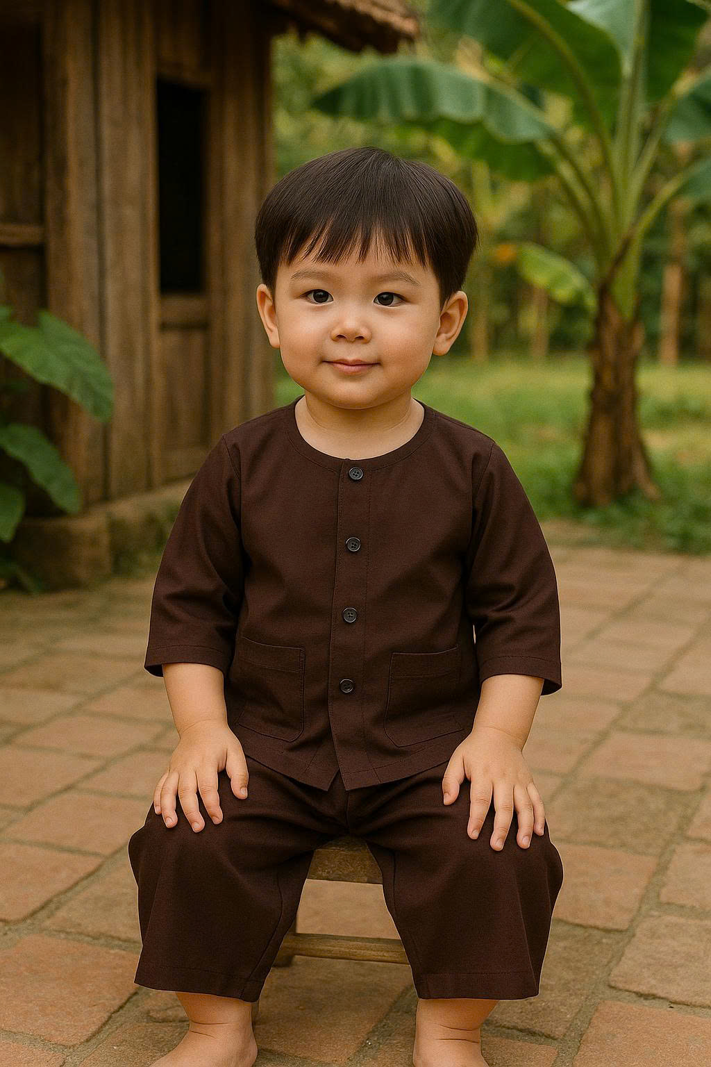 BỘ ĐỒ BÀ BA TRẺ EM MÀU NÂU MAY SẴN ST005
