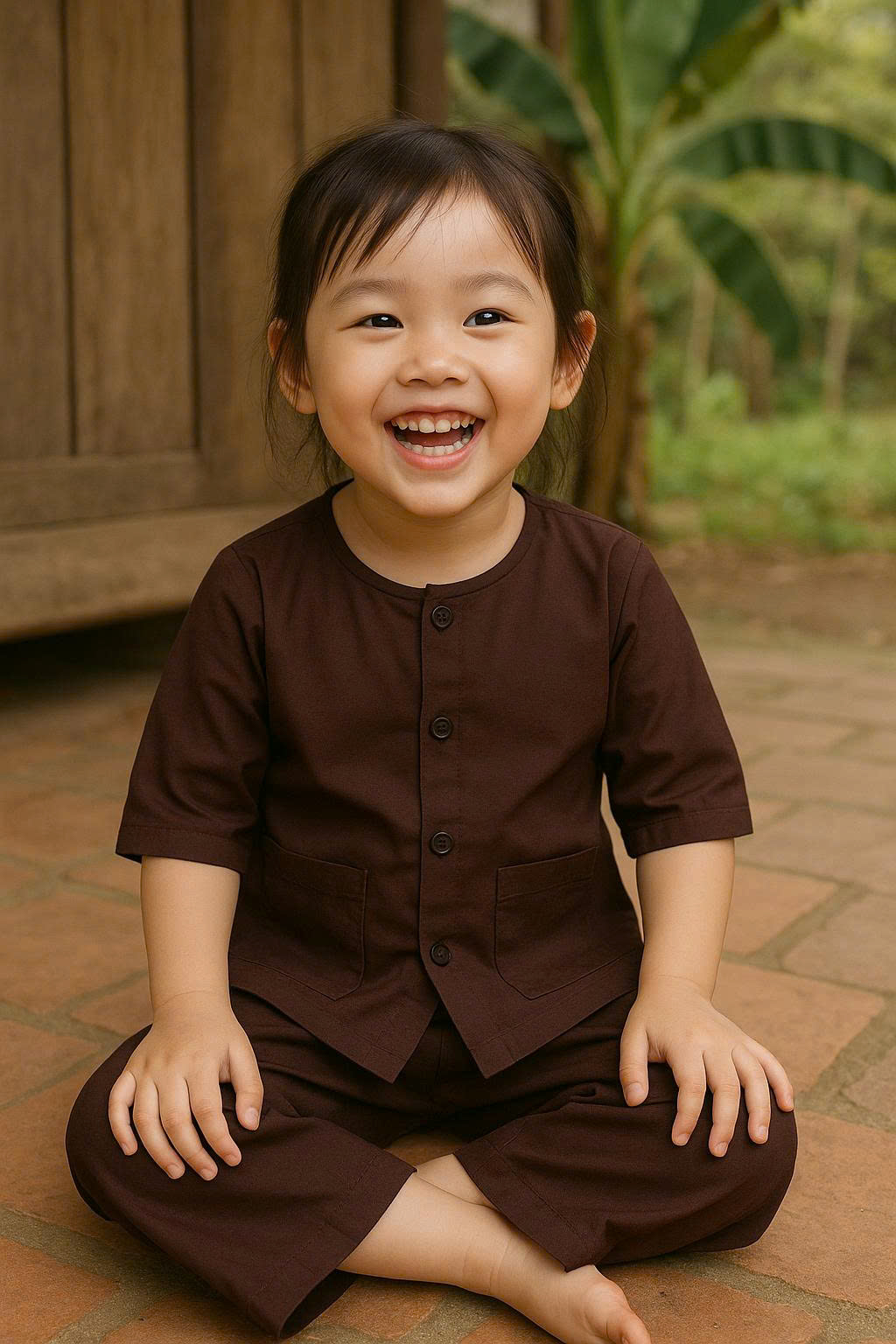 BỘ ĐỒ BÀ BA TRẺ EM MÀU NÂU MAY SẴN ST005