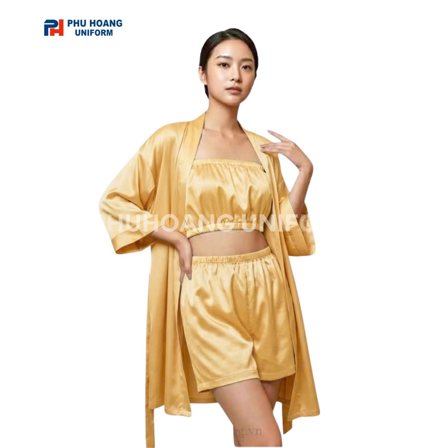 ÁO CHOÀNG SPA PHI LỤA VÀNG KIM