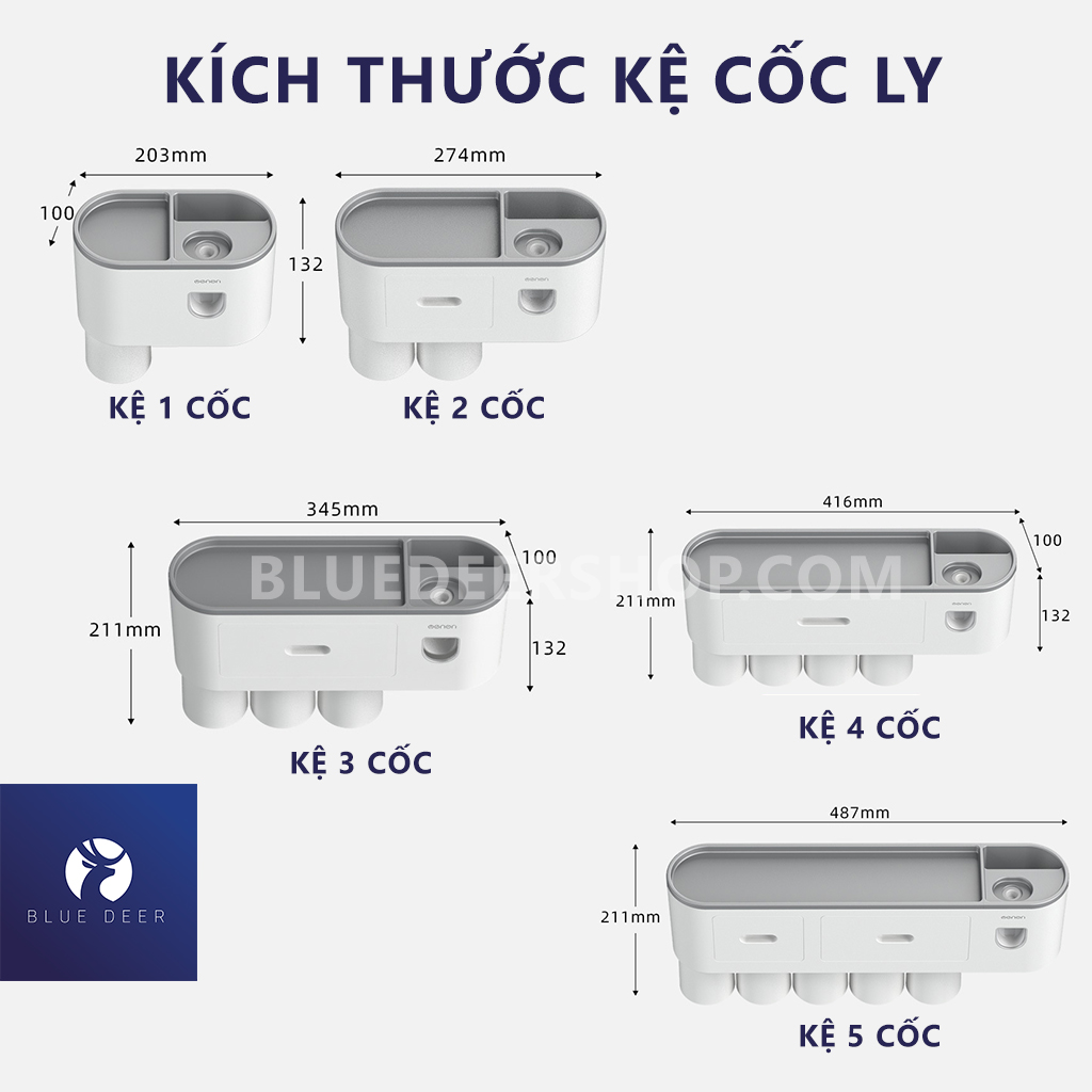 Hộp đựng bàn chải đánh răng - Kệ để bàn chải đánh răng - Nhả Kem Đánh Răng - Treo Bàn Chải Và Cốc Đánh Răng Tiện Lợi - BLUE DEER