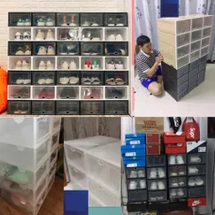 Combo 10 Hộp Đựng Giày Nắp nhựa cứng trong suốt - Tặng Túi Hút Ẩm - Blue Deer