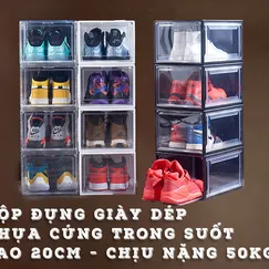 Hộp Đựng Giày Dép Mica Cứng Trong Suốt 20CM | Chịu Nặng 50KG | Blue Deer