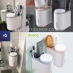 Kệ Để Bàn Chải Đánh Răng ECOCO, Kệ Nhà Tắm Dính Tường (Tặng Kèm 2 Cốc) - BLUE DEER