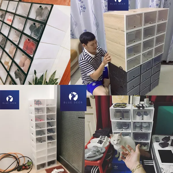 Combo 20 hộp nhựa đựng giày nhựa cứng trong suốt - Tặng Túi Hút Ẩm - Blue Deer