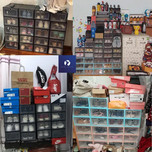 Combo 12 Hộp Nhựa Đựng Giày Nắp Nhựa Cứng trong suốt - Tặng Túi Hút Ẩm - 34K/ Hộp