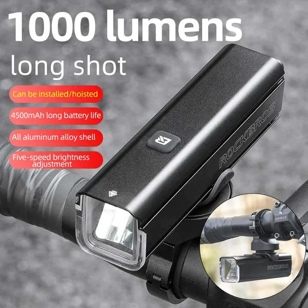 Đèn Led Xe Đạp RockBros RHL1000 mới - có thể sạc - siêu sáng - chông nước IPX6 – vỏ hợp kim nhôm