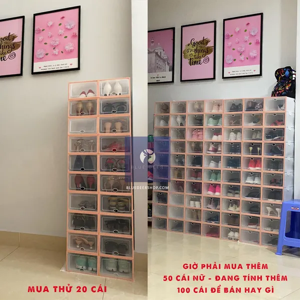 Combo 12 Hộp Nhựa Đựng Giày Nắp Nhựa Cứng trong suốt - Tặng Túi Hút Ẩm - 34K/ Hộp