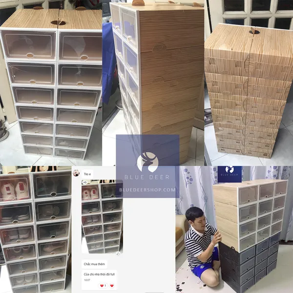 Combo 12 Hộp Nhựa Đựng Giày Nắp Nhựa Cứng trong suốt - Tặng Túi Hút Ẩm - 34K/ Hộp