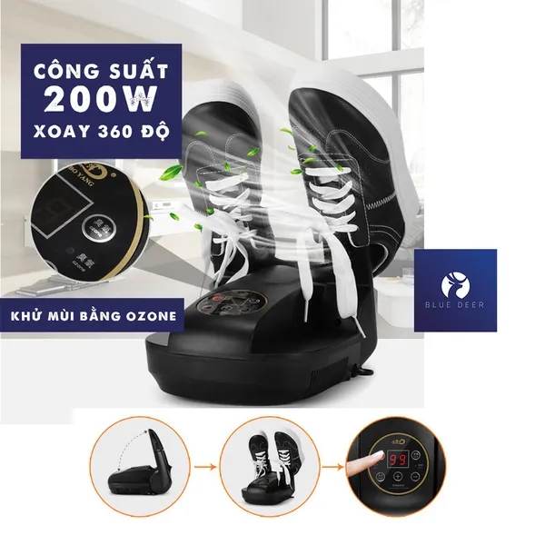 Máy Sấy Giày Khử Mùi Khử Khuẩn Cao Cấp Hiệu Quả bằng OZONE 2in 1 cho giày nhanh khô tiện dụng TSDM01 – BLUE DEER