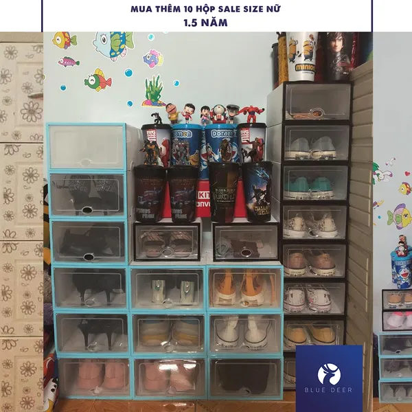 Combo 12 Hộp Nhựa Đựng Giày Nắp Nhựa Cứng trong suốt - Tặng Túi Hút Ẩm - 34K/ Hộp