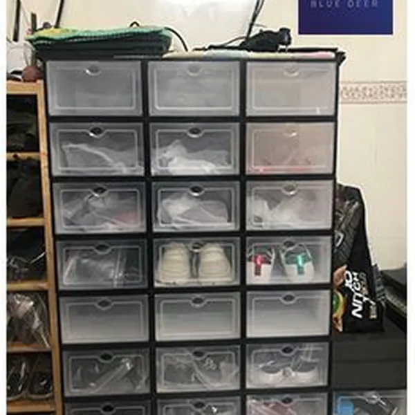 Hộp nhựa đựng giày dép Size Nữ nắp trong suốt 4 màu - Tặng Túi Hút Ẩm - Blue Deer