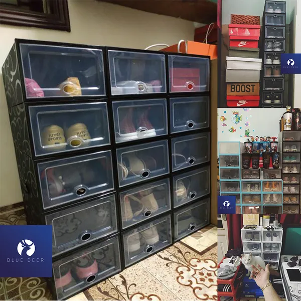 Hộp nhựa đựng giày dép Size Nữ nắp trong suốt 4 màu - Tặng Túi Hút Ẩm - Blue Deer
