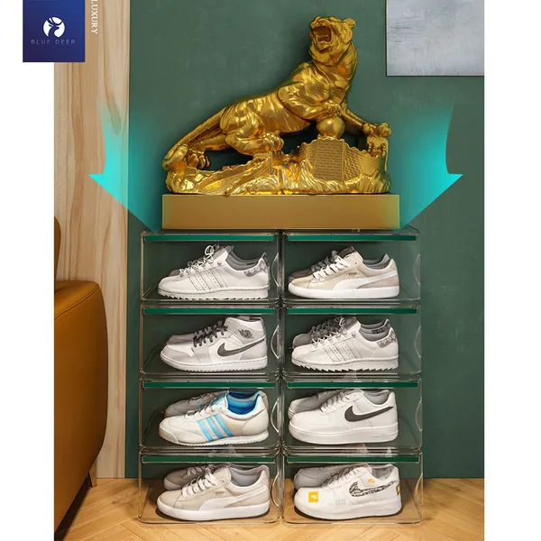 Hộp Đựng Giày nhựa cứng trong suốt Giày To Jordan Cao 17CM, hộp đựng giày sneaker ngang – BLUE DEER