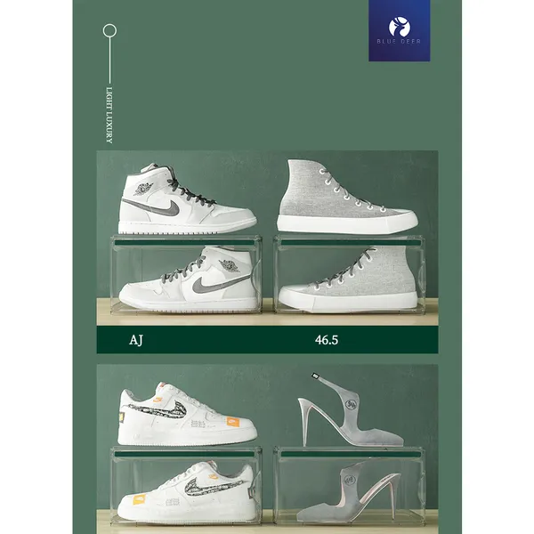 Hộp Đựng Giày nhựa cứng trong suốt Giày To Jordan Cao 17CM, hộp đựng giày sneaker ngang – BLUE DEER