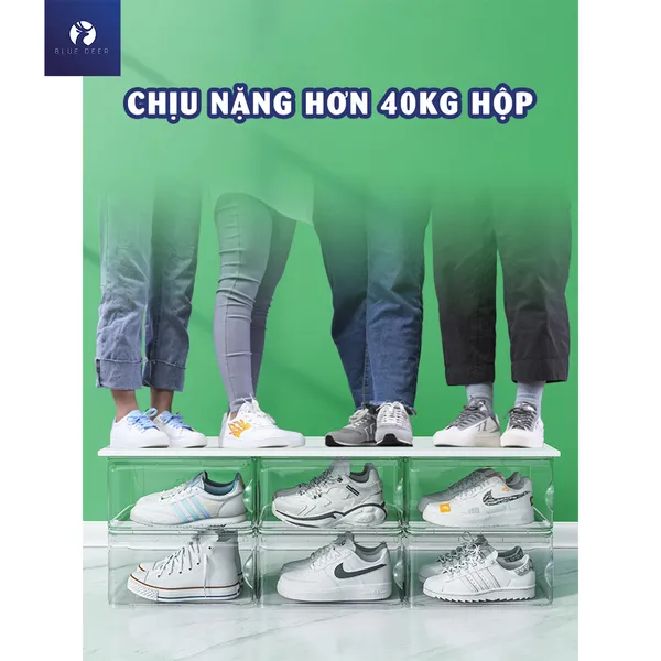 Hộp Đựng Giày nhựa cứng trong suốt Giày To Jordan Cao 17CM, hộp đựng giày sneaker ngang – BLUE DEER