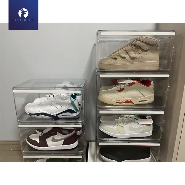 Hộp Đựng Giày nhựa cứng trong suốt Giày To Jordan Cao 17CM, hộp đựng giày sneaker ngang – BLUE DEER