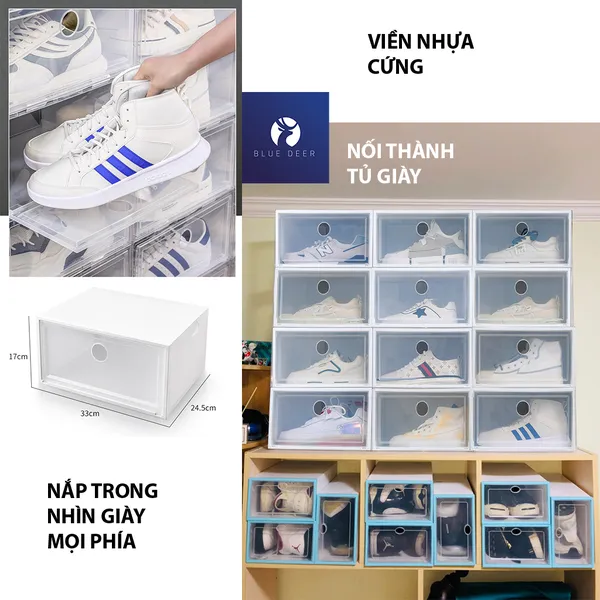 [BIGSIZE Giày 46.5] Hộp Đựng Giày Bìa Cứng Giày Cổ Cao 17CM  - Chịu Nặng 10KG - BLUE DEER