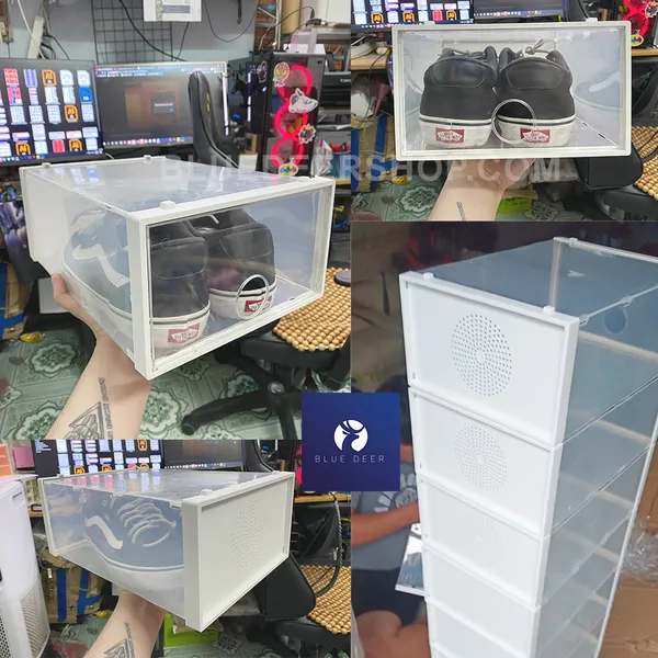 Hộp đựng giày mica trong suốt siêu cứng cáp chịu nặng 20kg - Loại Mới Có thoáng khí - Tặng Túi Hút Ẩm - Blue Deer
