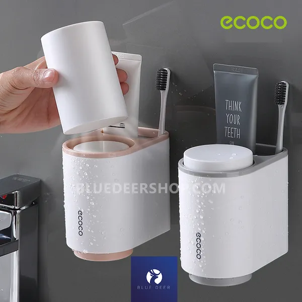Kệ Để Bàn Chải Đánh Răng ECOCO, Kệ Nhà Tắm Dính Tường (Tặng Kèm 2 Cốc) - BLUE DEER