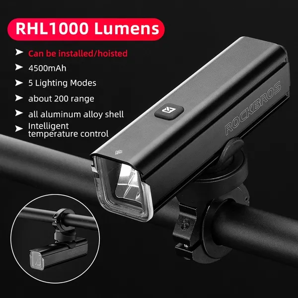 Đèn Led Xe Đạp RockBros RHL1000 mới - có thể sạc - siêu sáng - chông nước IPX6 – vỏ hợp kim nhôm