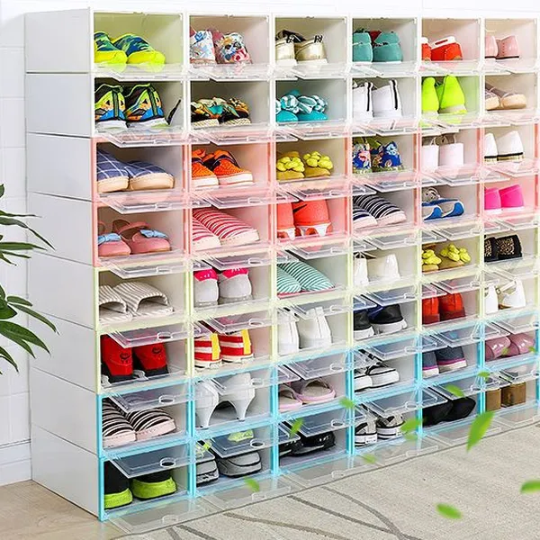 Hộp nhựa đựng giày dép Size Nữ nắp trong suốt 4 màu - Tặng Túi Hút Ẩm - Blue Deer