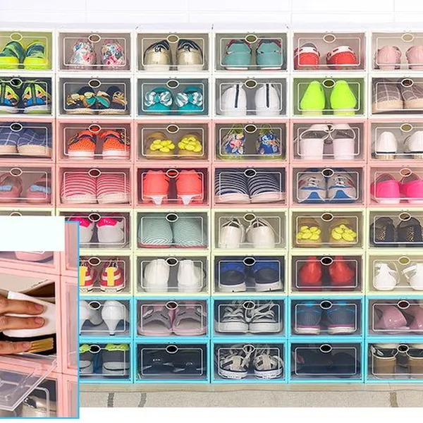 Hộp nhựa đựng giày dép Size Nữ nắp trong suốt 4 màu - Tặng Túi Hút Ẩm - Blue Deer