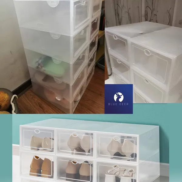 Combo 12 Hộp Nhựa Đựng Giày Nắp Nhựa Cứng trong suốt - Tặng Túi Hút Ẩm - 34K/ Hộp