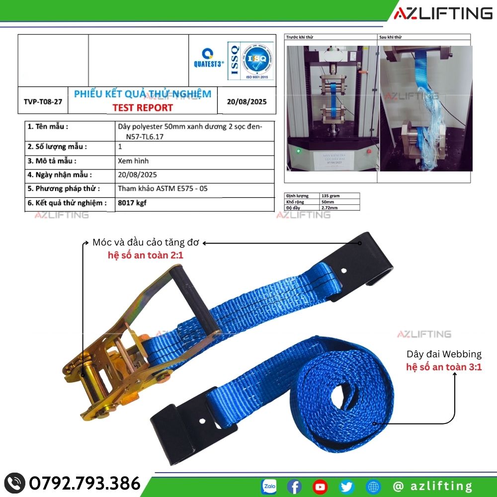 Dây chằng hàng tăng đơ có Dây đai webbing hệ số 3:1 và đầu tăng dơ+ móc hệ số 2:1 Dây chằng hàng tăng đơ có Dây đai webbing hệ số 3:1 và đầu tăng dơ+ móc hệ số 2:1