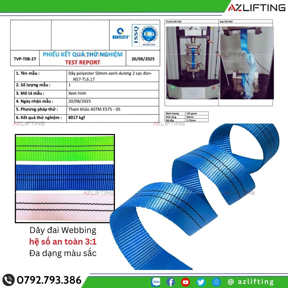 Kiểm định tải kéo đứt dây đai bản 50mm siêu dày Kiểm định tải kéo đứt dây đai bản 50mm siêu dày