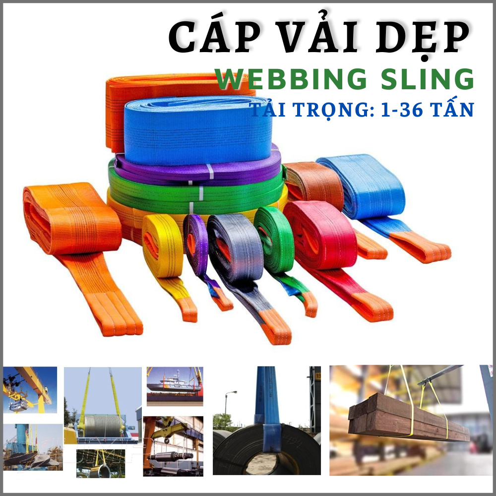 Cáp vải cẩu hàng bản dẹt 6:1 Cáp vải cẩu hàng bản dẹt 6:1