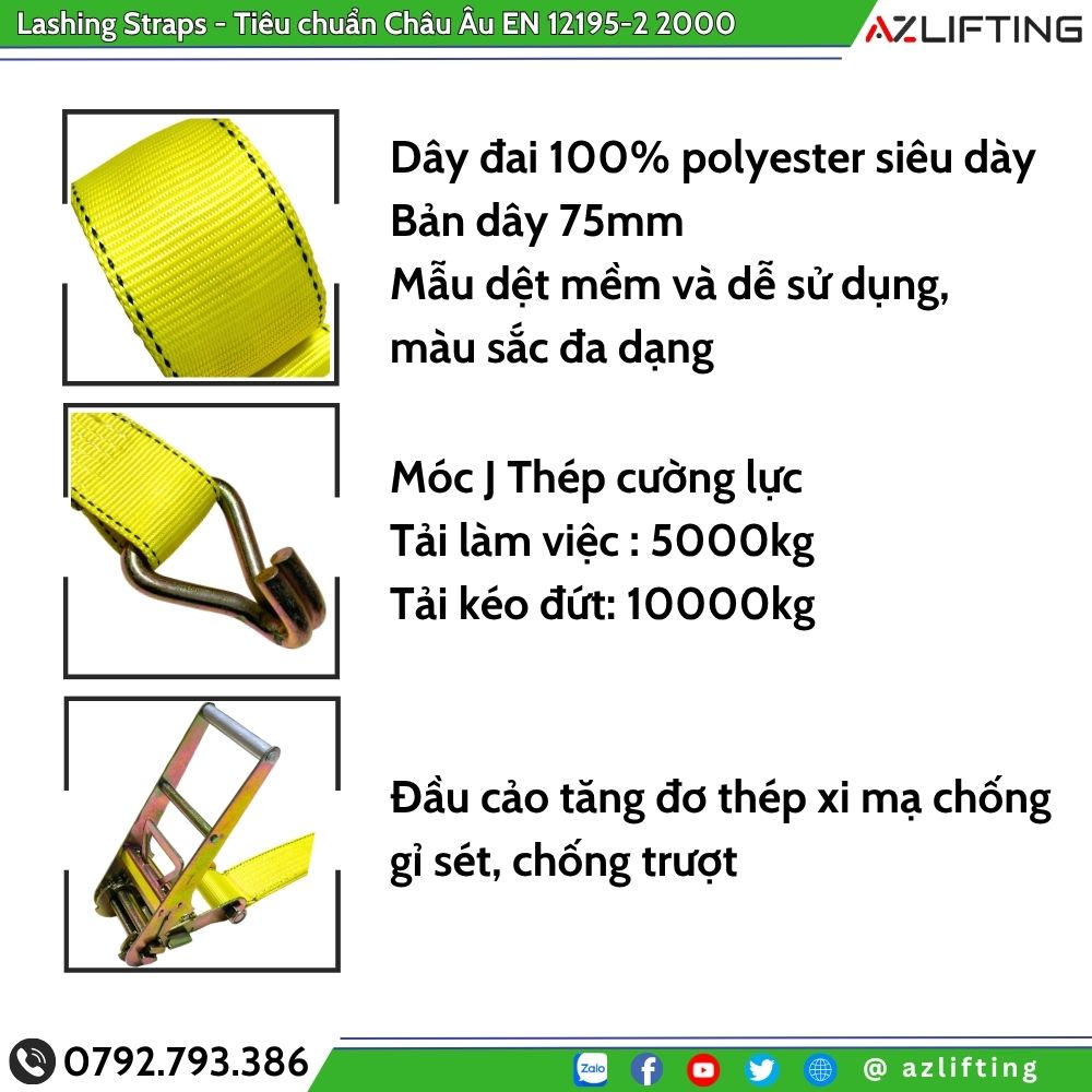 Thông số chi tiết Dây chằng hàng tăng đơ bản 75mm 10 tấn móc J Thông số chi tiết Dây chằng hàng tăng đơ bản 75mm 10 tấn móc J
