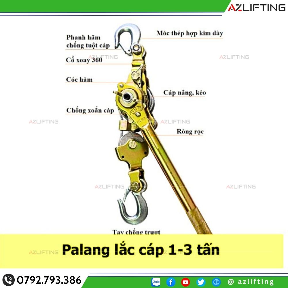 Cấu tạo pa lăng cáp lắc tay 1 tấn, 2 tấn, 3 tấn Cấu tạo pa lăng cáp lắc tay 1 tấn, 2 tấn, 3 tấn