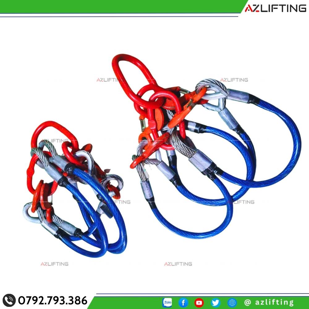 Sling cáp thép Hàn Quốc 4 chân có bọc bảo vệ thân cáp Sling cáp thép Hàn Quốc 4 chân có bọc bảo vệ thân cáp