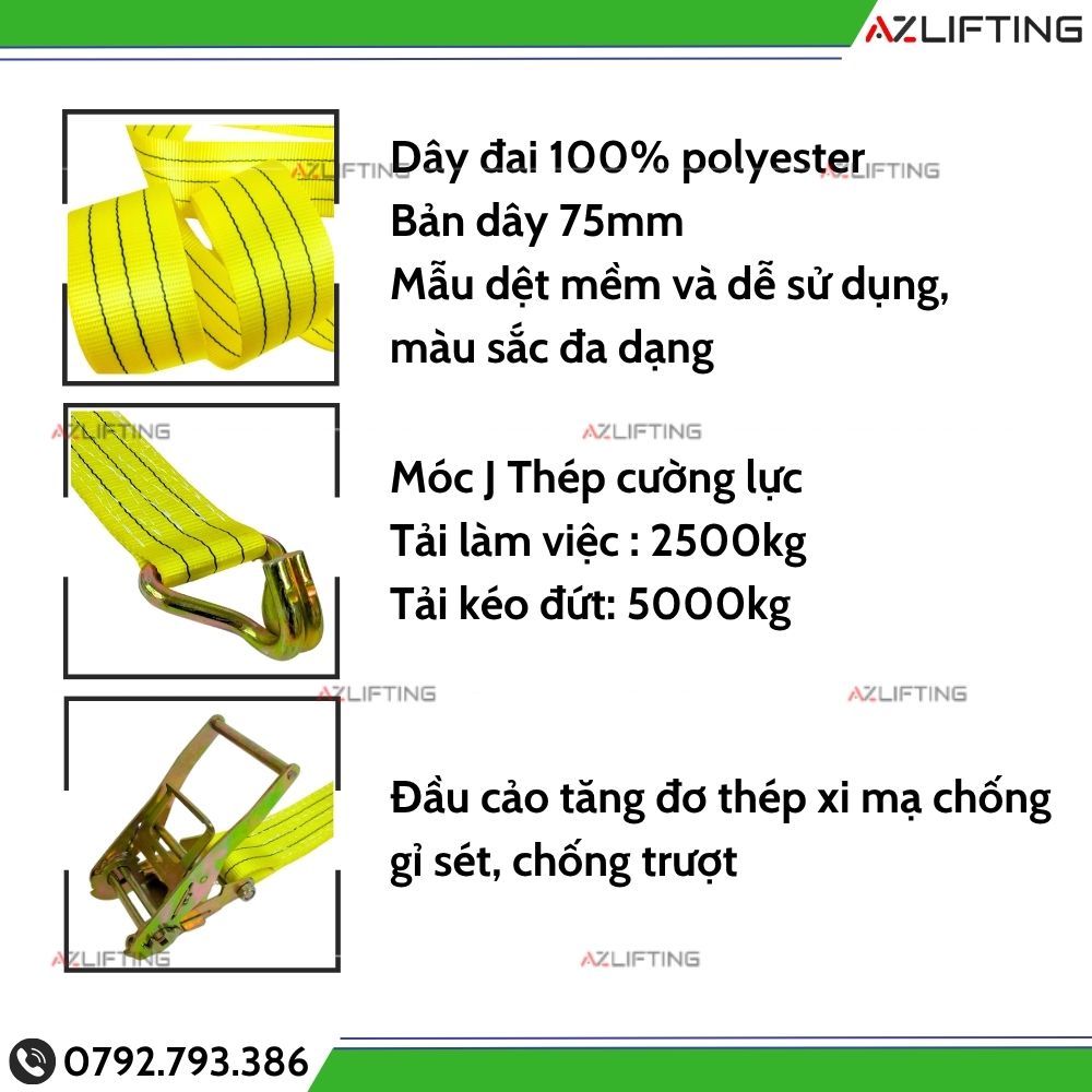 Thông số kỹ thuật Dây chằng hàng tăng đơ bản 75mm 5 tấn móc J Thông số kỹ thuật Dây chằng hàng tăng đơ bản 75mm 5 tấn móc J