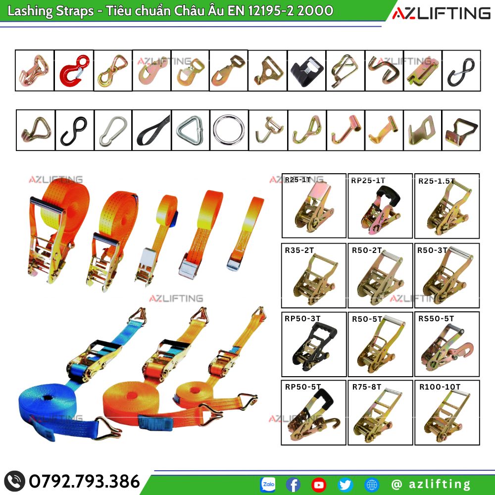 Azlifting sản xuất dây chằng hàng theo yêu cầu, đa dạng móc, đầu tăng đơ, kiểu loại Azlifting sản xuất dây chằng hàng theo yêu cầu, đa dạng móc, đầu tăng đơ, kiểu loại