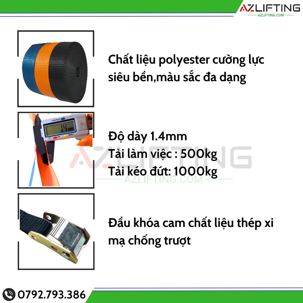 Thông số kỹ thuật Dây chằng hàng khóa cam 500kg bản 25mm móc S - Đầu khóa thép Thông số kỹ thuật Dây chằng hàng khóa cam 500kg bản 25mm móc S - Đầu khóa thép