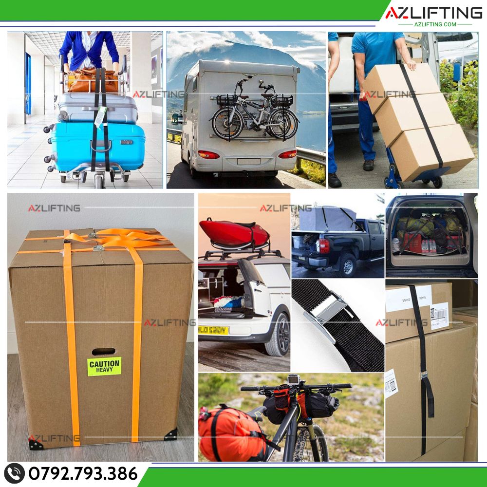 ứng dụng dây chằng hàng khóa cam không móc 25mm 250kg