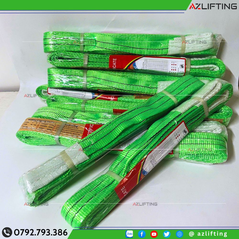 Ảnh thực tế dây cáp vải dẹt cẩu hàng 2 tấn 2 đầu mắt Ảnh thực tế dây cáp vải dẹt cẩu hàng 2 tấn 2 đầu mắt