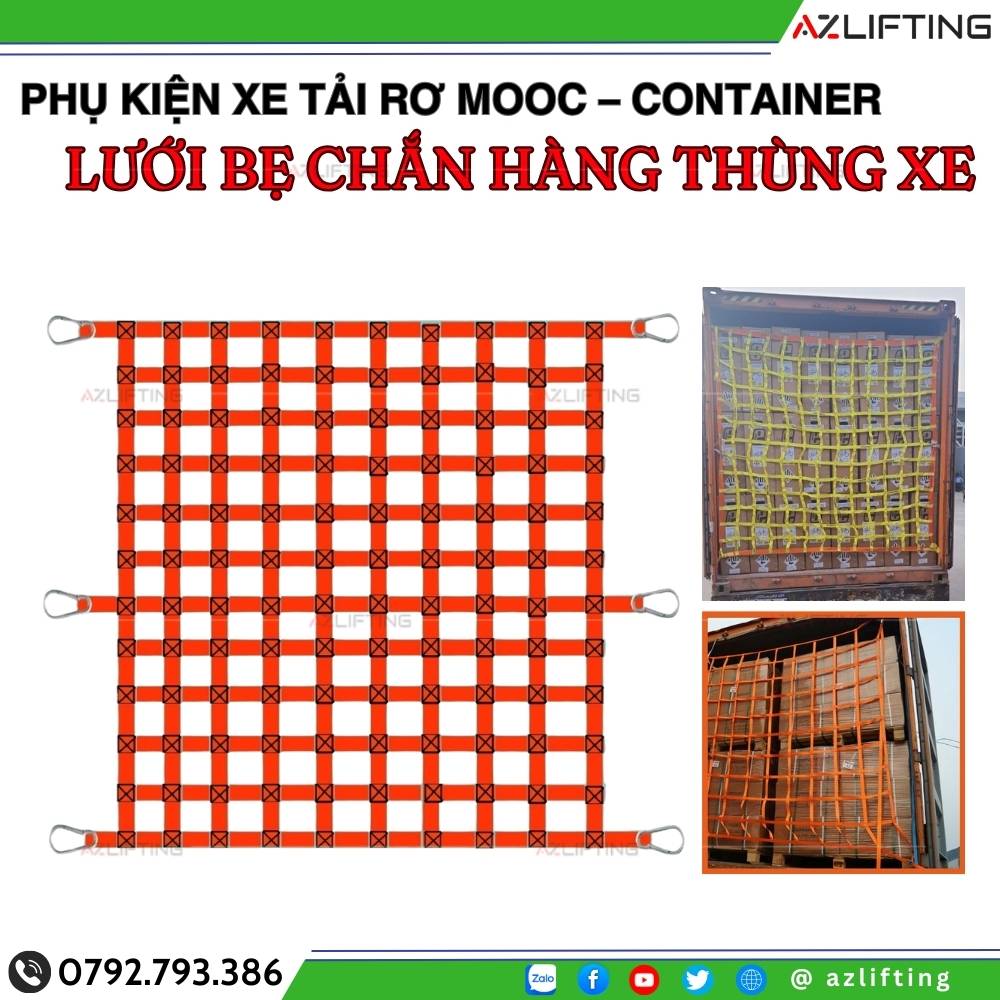 Lưới bẹ chắn hàng thùng xe chuyên dụng giữ và cố định hàng hóa trong thùng xe tải, xe thùng kín và container Lưới bẹ chắn hàng thùng xe chuyên dụng giữ và cố định hàng hóa trong thùng xe tải, xe thùng kín và container
