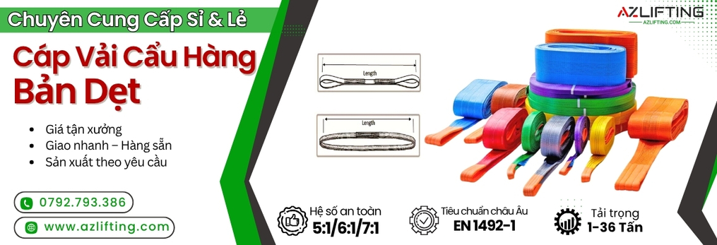 Cáp vải cẩu hàng bản dẹt tiêu chuẩn 5:1/6:1 Cáp vải cẩu hàng bản dẹt tiêu chuẩn 5:1/6:1