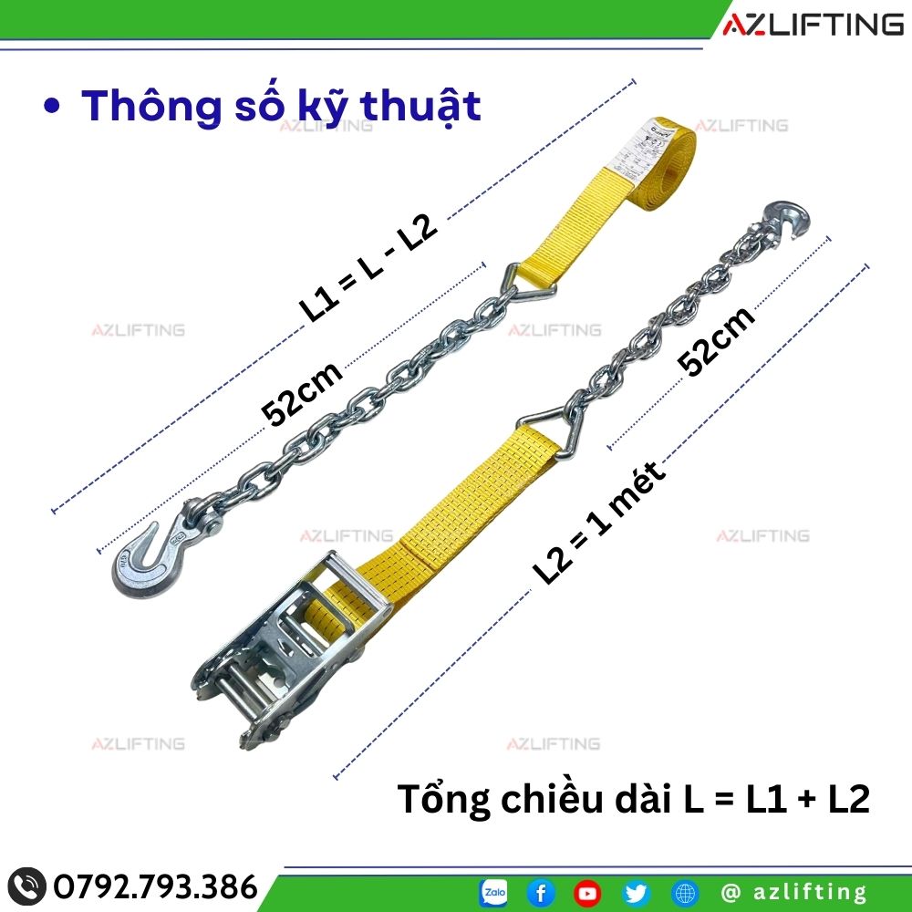 Thông số kỹ thuật Dây cảo 2 đầu móc xích Thông số kỹ thuật Dây cảo 2 đầu móc xích